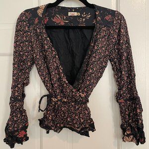 Boho mixed-print tie blouse